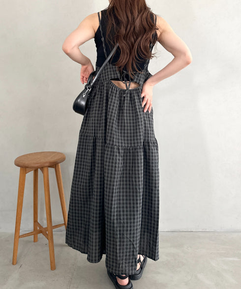 ボリュームティアードチェックキャミワンピース | MD2253007 | グレー