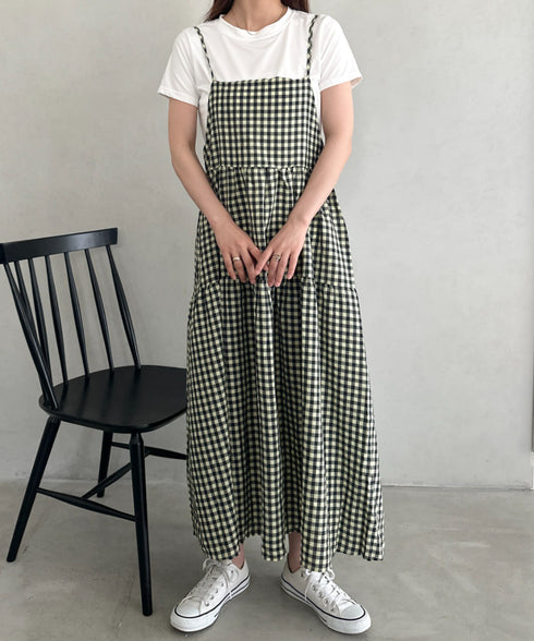 ボリュームティアードチェックキャミワンピース | MD2253007 | グリーン