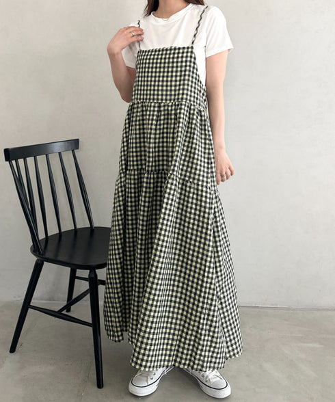 ボリュームティアードチェックキャミワンピース | MD2253007 | グリーン