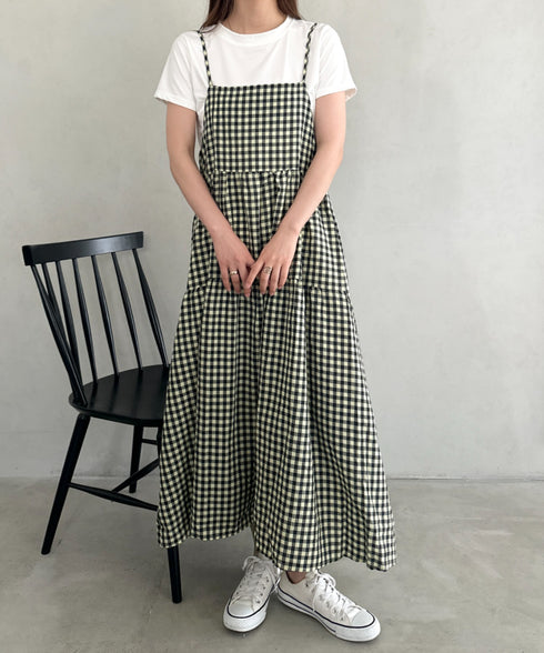 ボリュームティアードチェックキャミワンピース | MD2253007 | グリーン