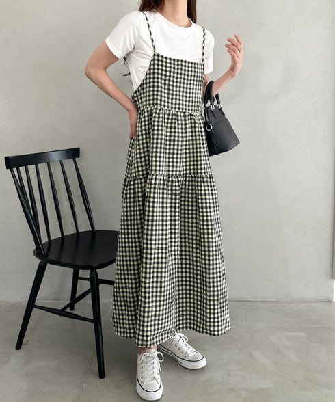 ボリュームティアードチェックキャミワンピース | MD2253007 | グリーン