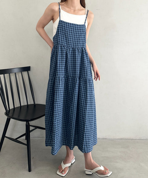 ボリュームティアードチェックキャミワンピース | MD2253007 | ブルー