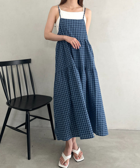 ボリュームティアードチェックキャミワンピース | MD2253007 | ブルー