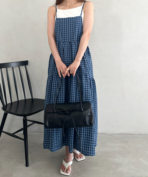 ボリュームティアードチェックキャミワンピース | MD2253007 | ブルー