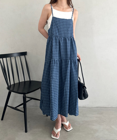 ボリュームティアードチェックキャミワンピース | MD2253007 | ブルー