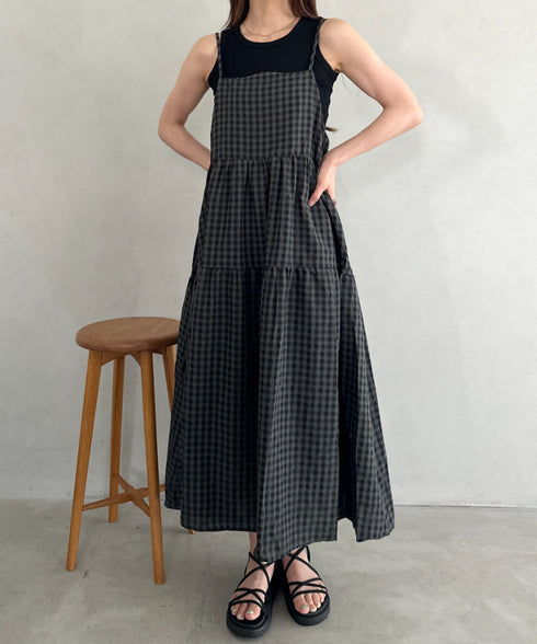 ボリュームティアードチェックキャミワンピース | MD2253007 | グレー