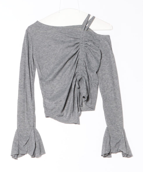 ワンオフショルダー サイドギャザー袖フリルトップス | WR2253007 | グレー