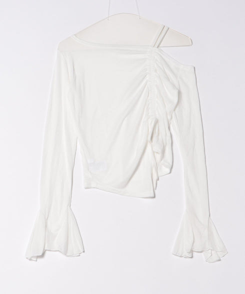 ワンオフショルダー サイドギャザー袖フリルトップス | WR2253007 | ホワイト