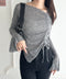 ワンオフショルダー サイドギャザー袖フリルトップス | WR2253007 | グレー