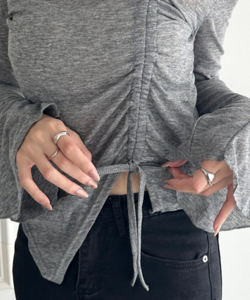 ワンオフショルダー サイドギャザー袖フリルトップス | WR2253007 | グレー