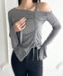 ワンオフショルダー サイドギャザー袖フリルトップス | WR2253007 | グレー
