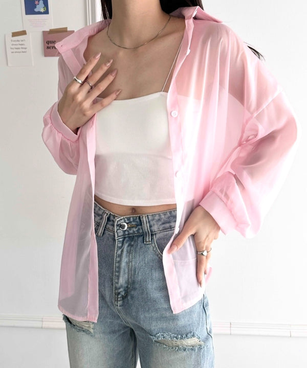 ビッグシルエット ボリュームスリーブシアーシャツ | WR2253008 | ピンク