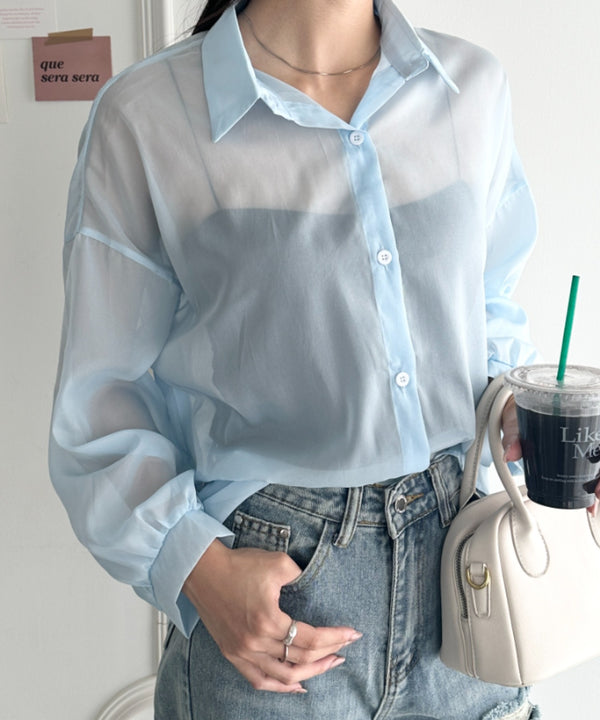 ビッグシルエット ボリュームスリーブシアーシャツ | WR2253008 | ブルー