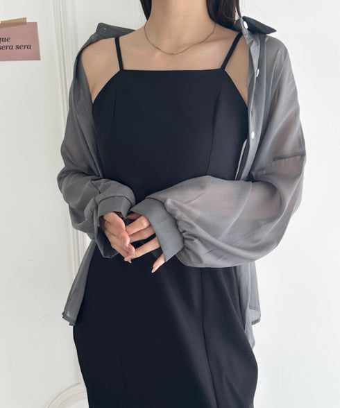 ビッグシルエット ボリュームスリーブシアーシャツ | WR2253008 | グレー