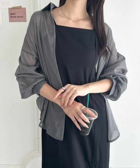 ビッグシルエット ボリュームスリーブシアーシャツ | WR2253008 | グレー