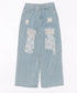 レースデザインダメージルーズデニムパンツ | WR2253010 | ライトブルー