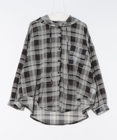 フード付きオーバーシアーチェックシャツ | WR2253001 | ブラック