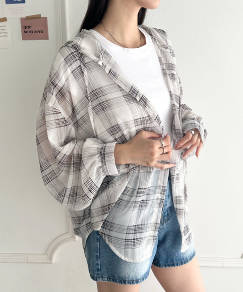 フード付きオーバーシアーチェックシャツ | WR2253001 | ホワイト