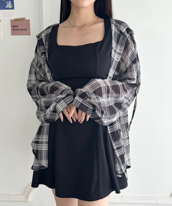 フード付きオーバーシアーチェックシャツ | WR2253001 | ブラック