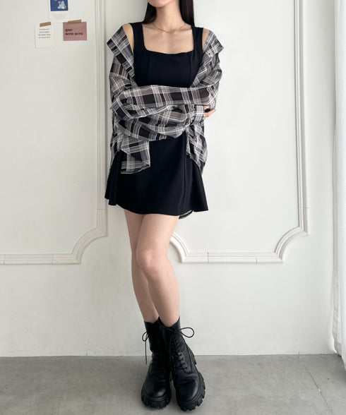 フード付きオーバーシアーチェックシャツ | WR2253001 | ブラック