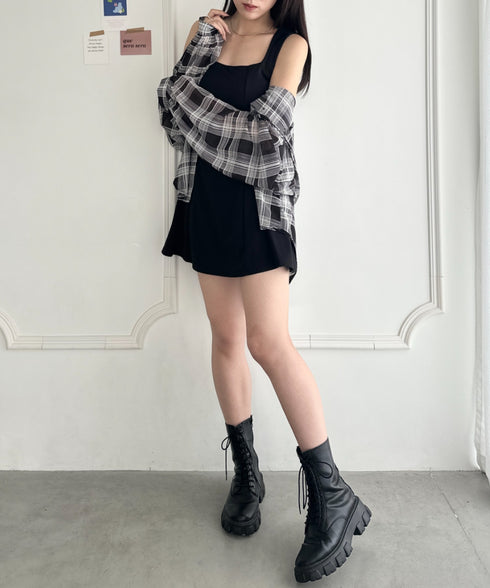 フード付きオーバーシアーチェックシャツ | WR2253001 | ブラック