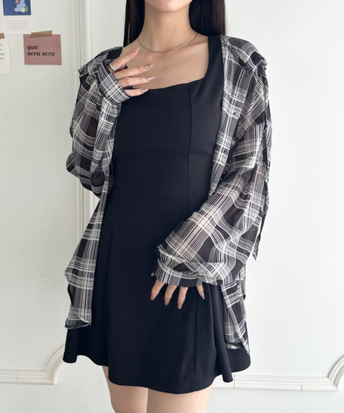 フード付きオーバーシアーチェックシャツ | WR2253001 | ブラック