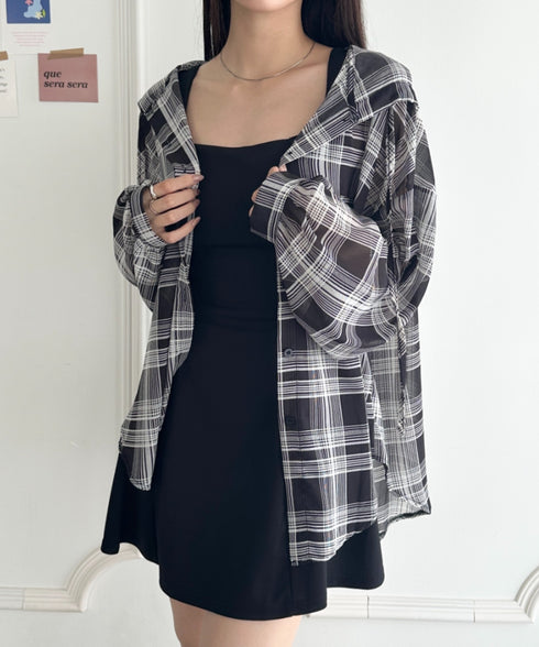 フード付きオーバーシアーチェックシャツ | WR2253001 | ブラック