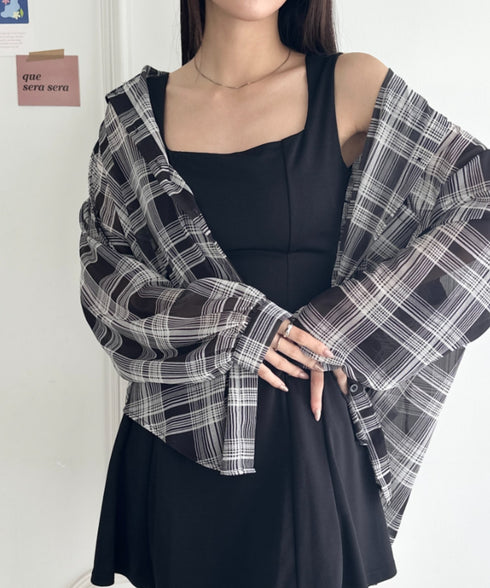 フード付きオーバーシアーチェックシャツ | WR2253001 | ブラック