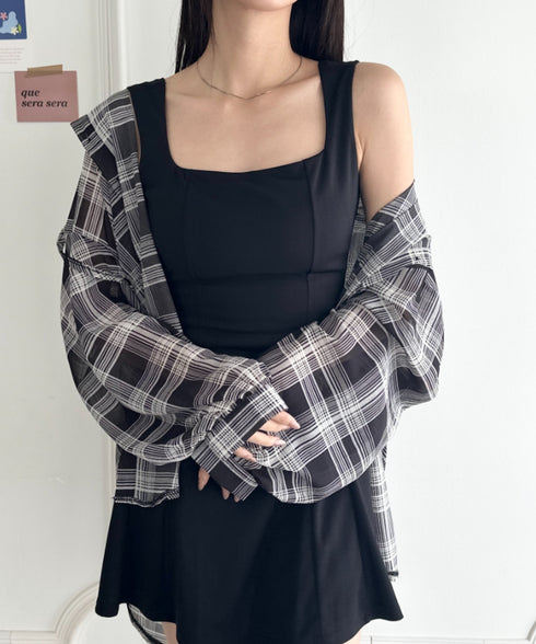 フード付きオーバーシアーチェックシャツ | WR2253001 | ブラック