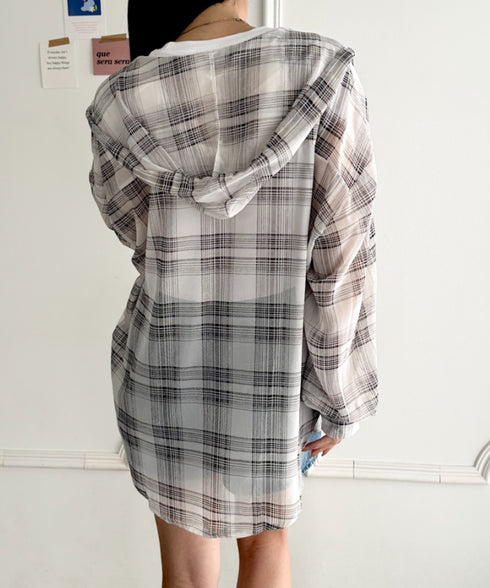 フード付きオーバーシアーチェックシャツ | WR2253001 | ホワイト