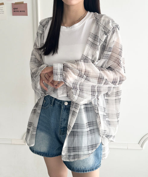 フード付きオーバーシアーチェックシャツ | WR2253001 | ホワイト