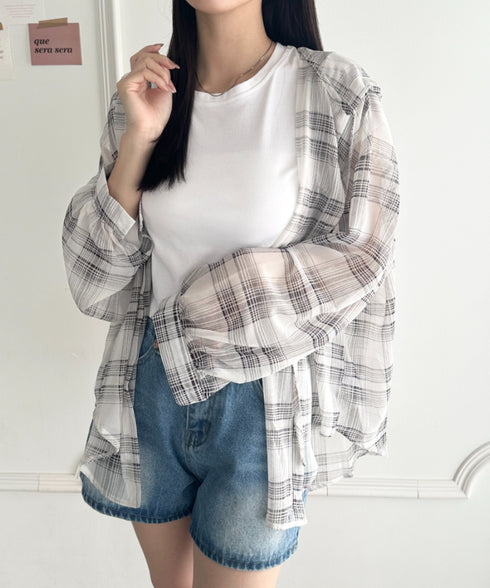 フード付きオーバーシアーチェックシャツ | WR2253001 | ホワイト