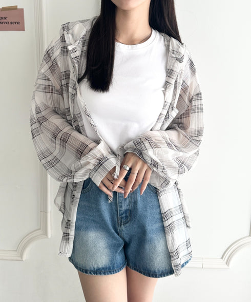 フード付きオーバーシアーチェックシャツ | WR2253001 | ホワイト