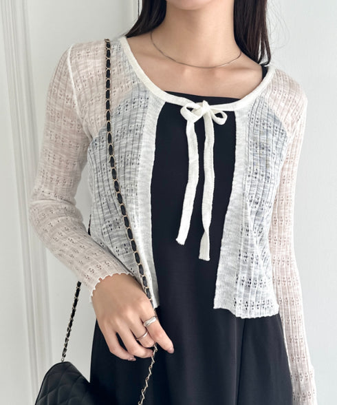 ショート丈フロントリボンカーディガン | WR2253003 | ホワイト