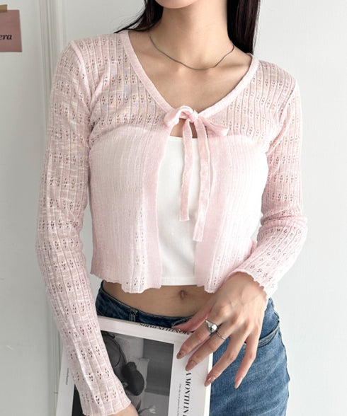 ショート丈フロントリボンカーディガン | WR2253003 | アイボリー