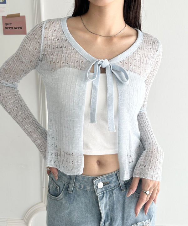 ショート丈フロントリボンカーディガン | WR2253003 | ライトブルー