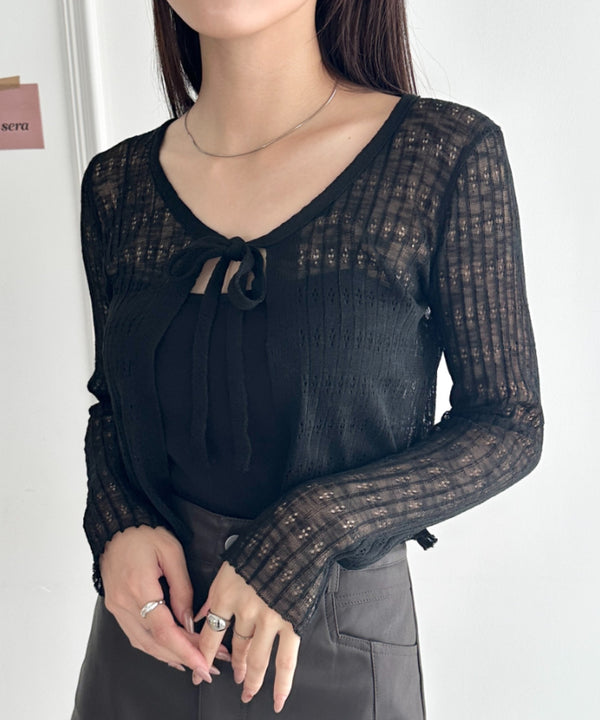 ショート丈フロントリボンカーディガン | WR2253003 | ブラック