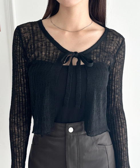 ショート丈フロントリボンカーディガン | WR2253003 | ブラック