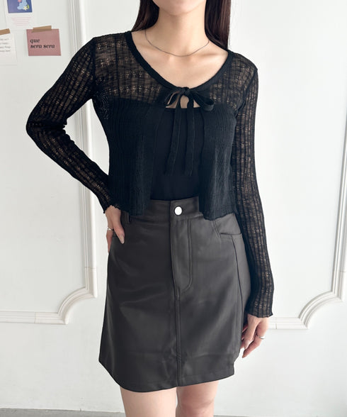 ショート丈フロントリボンカーディガン | WR2253003 | ブラック