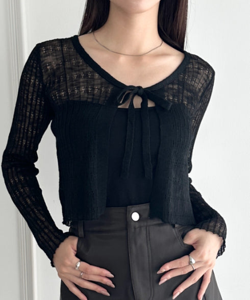 ショート丈フロントリボンカーディガン | WR2253003 | ブラック