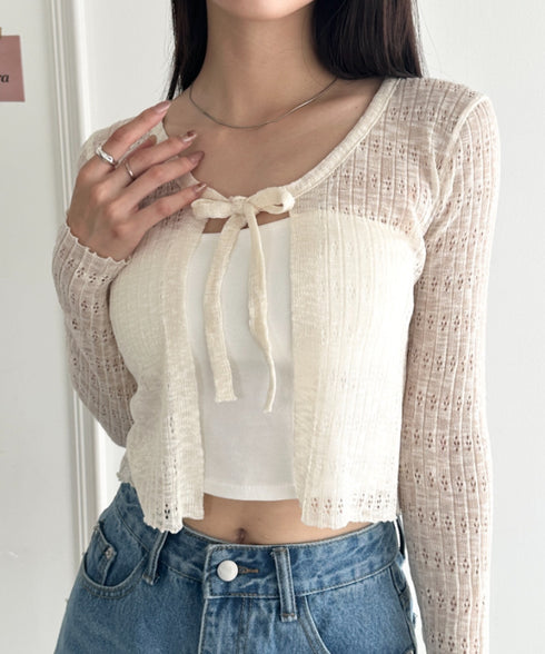 ショート丈フロントリボンカーディガン | WR2253003 | アイボリー