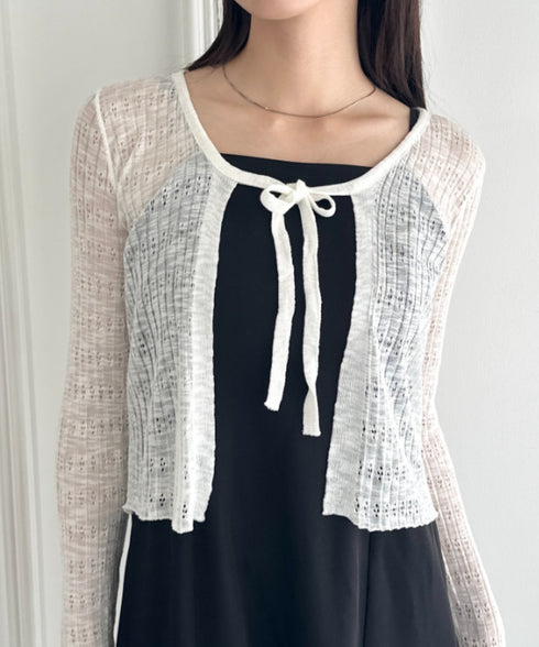 ショート丈フロントリボンカーディガン | WR2253003 | ホワイト