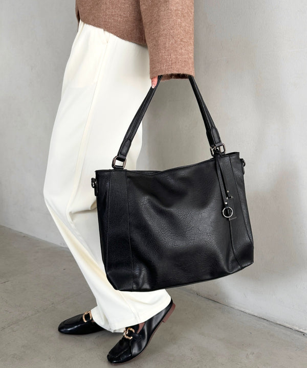 【A4収納可能/通勤/通学】PU2WAYショルダーバッグ トートバッグ | MD1253014 | ブラック