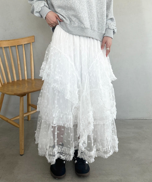 ボリュームレース花柄ロングスカート | MD2252055 | ホワイト