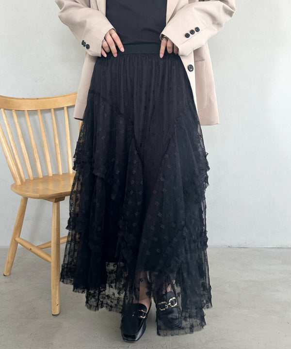 ボリュームレース花柄ロングスカート | MD2252055 | ブラック
