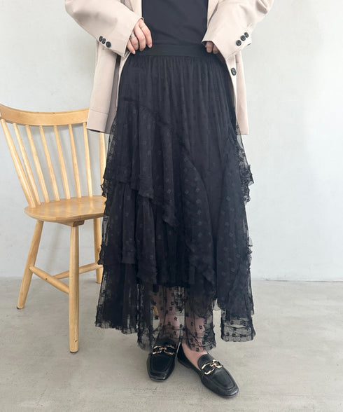 ボリュームレース花柄ロングスカート | MD2252055 | ブラック
