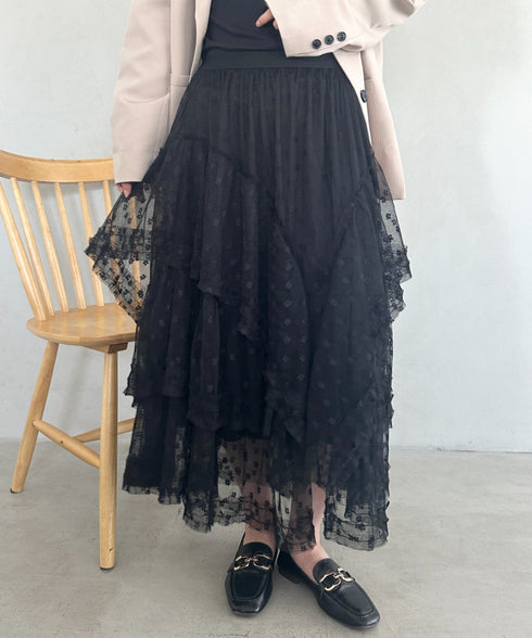 ボリュームレース花柄ロングスカート | MD2252055 | ブラック