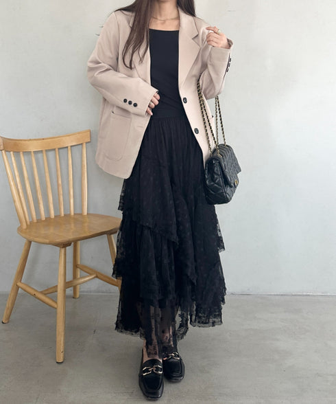 ボリュームレース花柄ロングスカート | MD2252055 | ブラック