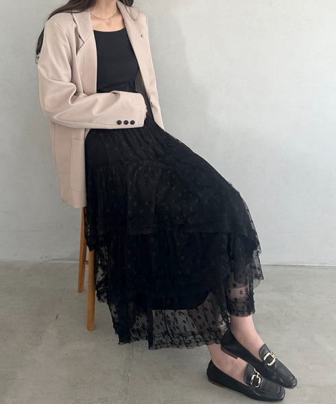 ボリュームレース花柄ロングスカート | MD2252055 | ブラック