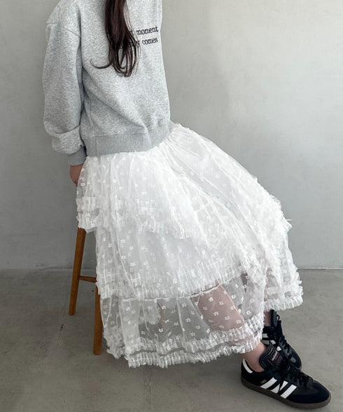 ボリュームレース花柄ロングスカート | MD2252055 | ホワイト